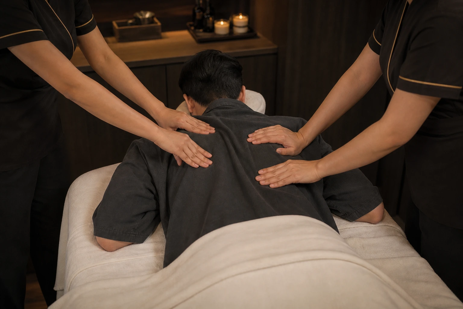 Synchronized four-hands massage technique