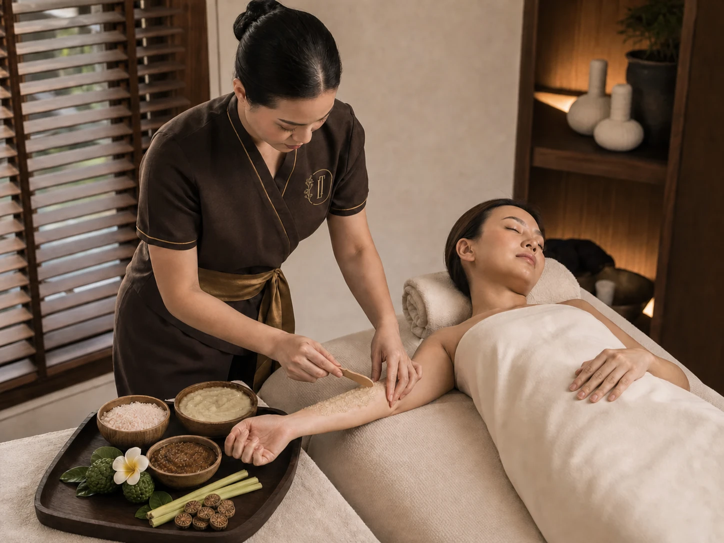 Professional body scrub product and application illustrating one package choice