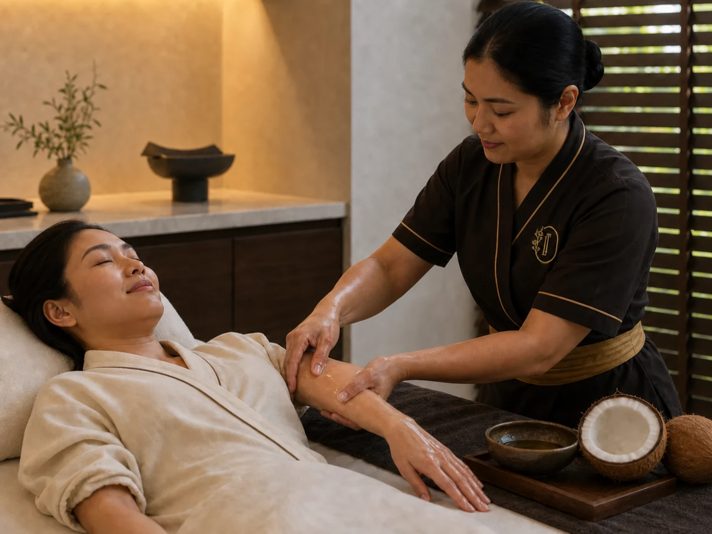 Coconut-based spa product presented for ingredient and sensitivity verification rather than a universal skin claim