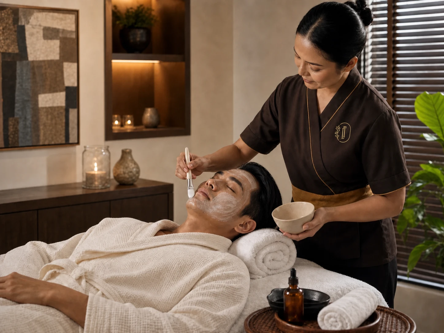 Professional grooming and massage package arranged as a verified sequence rather than a generic luxury promise