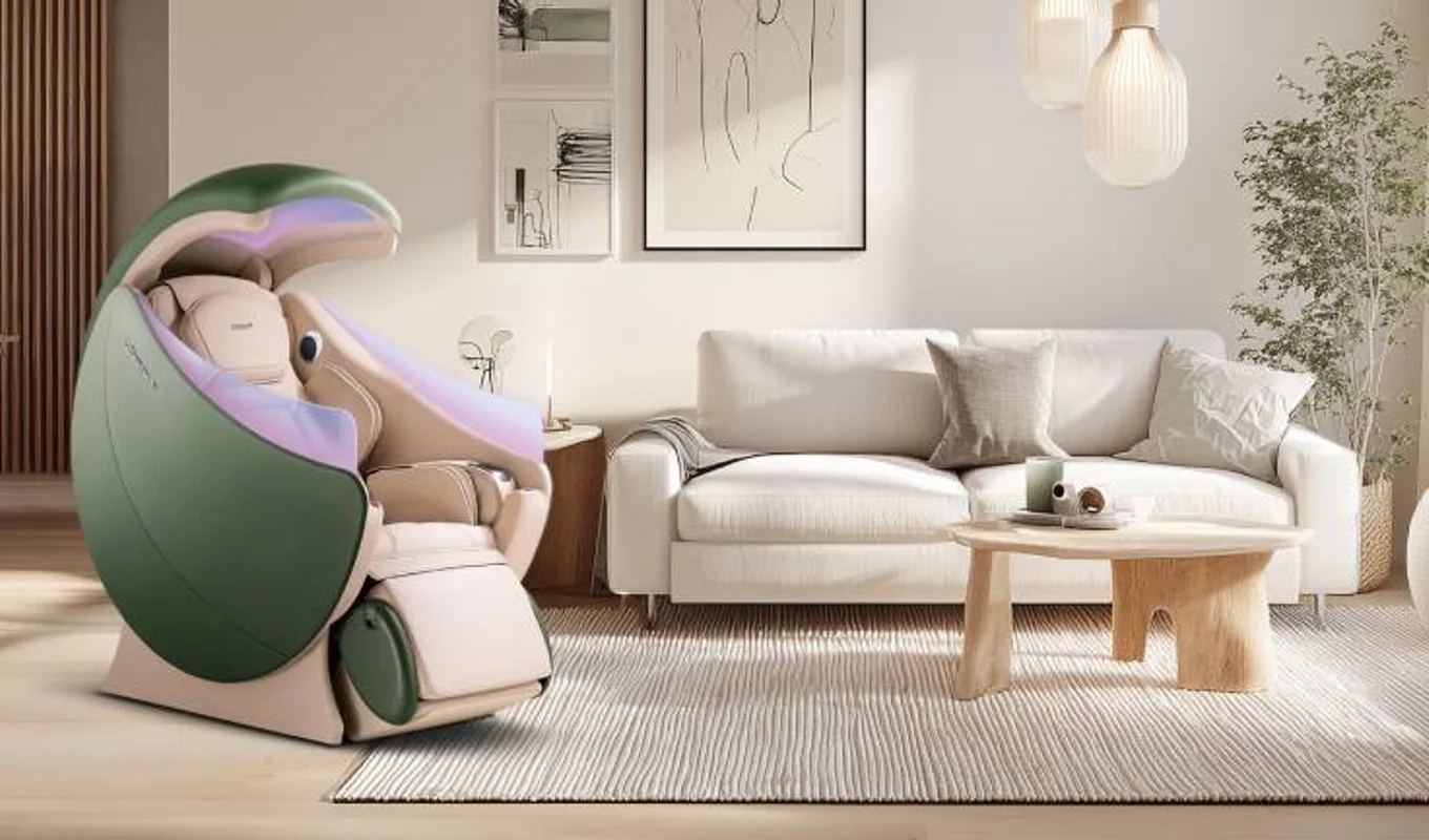 Jade green OSIM uDream.AI well-being chair in a contemporary home interior