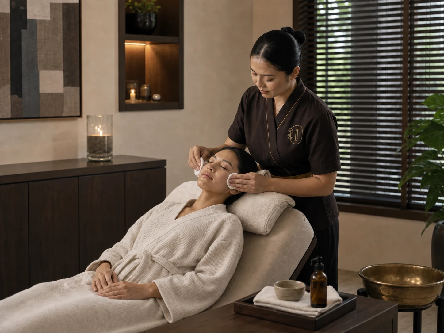 Professional facial treatment illustrating product-led cosmetic skincare in a luxury spa