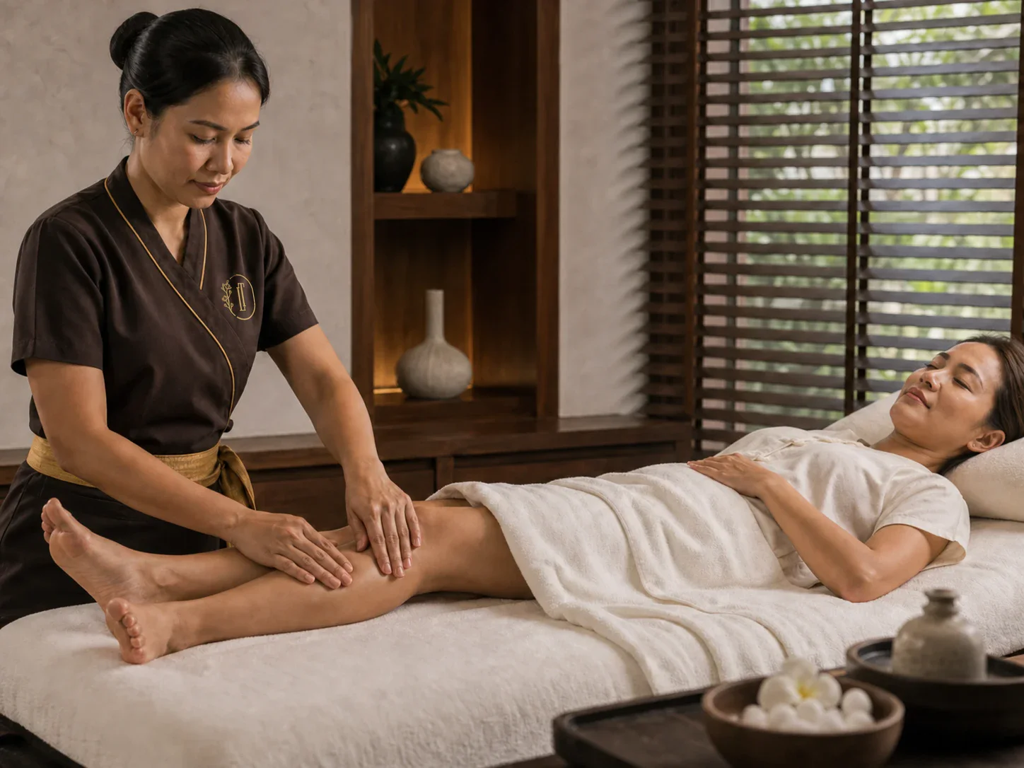 Gentle professional bodywork illustrating why general spa massage must be distinguished from clinical lymphoedema care