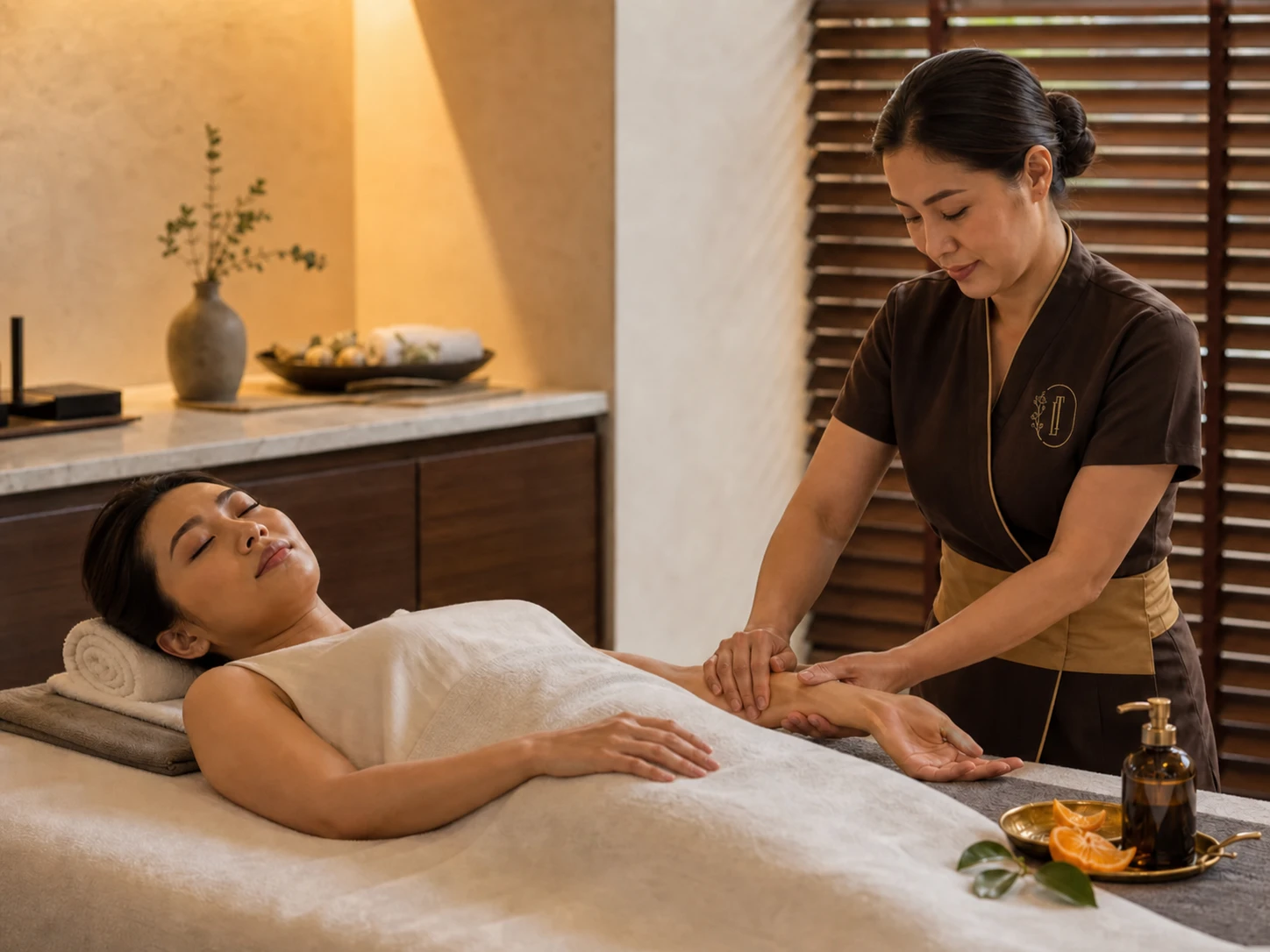 Professional oil massage illustrating one specific citrus aroma direction within the wider aromatherapy category