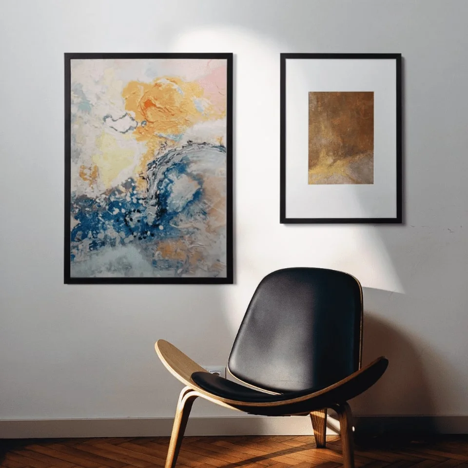 Artwork displayed in a calm Loft Thai interior with space for close viewing