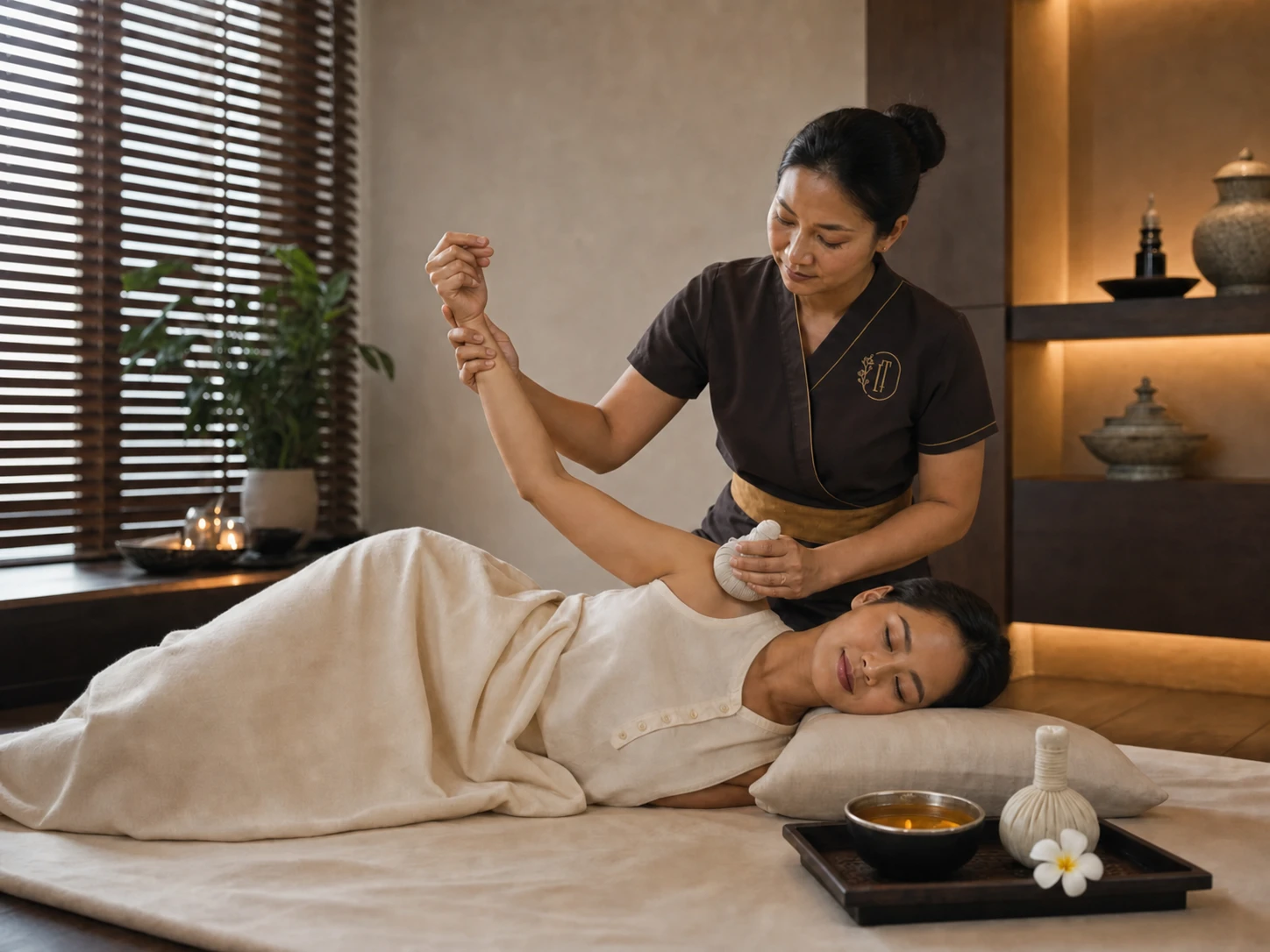 Professional Aroma Thai Massage illustrating the body-care stage of the package