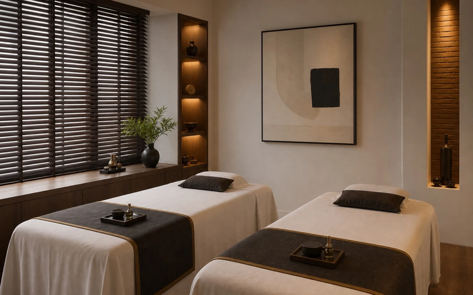 Couple discussing a shared spa plan before treatment
