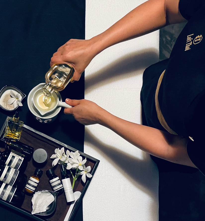Loft Thai massage room and organic oil setting